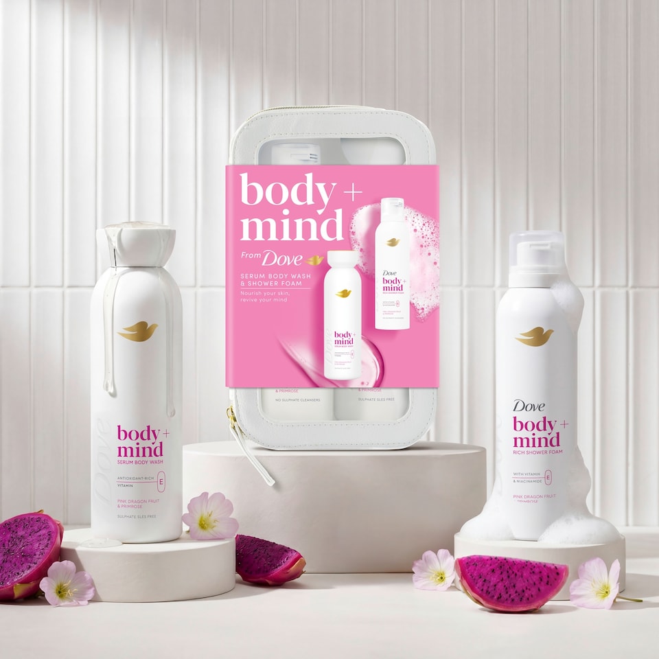 image 1 of  Dove Body + Mind Serum Body Wash & Shower Foam Gift Set