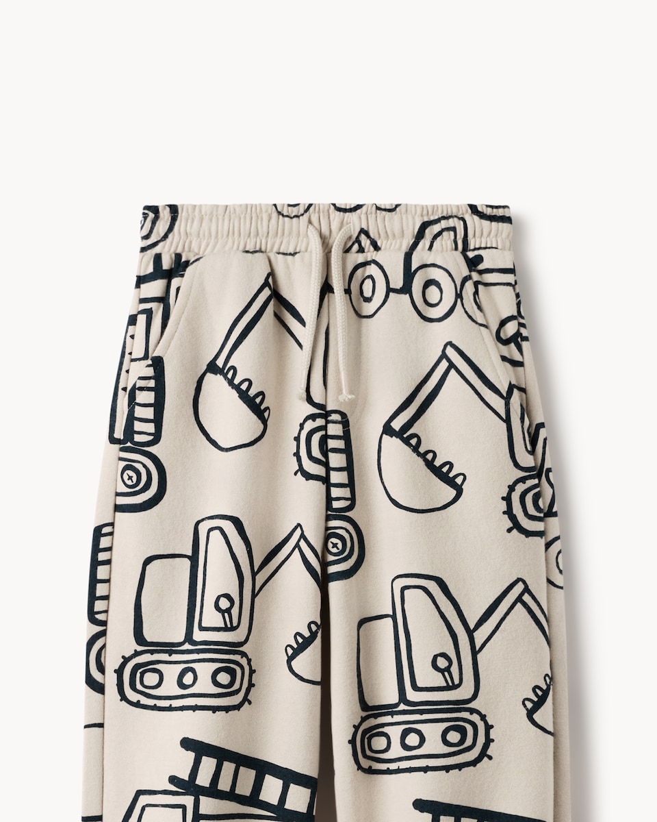 image 1 of F&F Boys Cotton Rich Vehicle Print Joggers in Stone