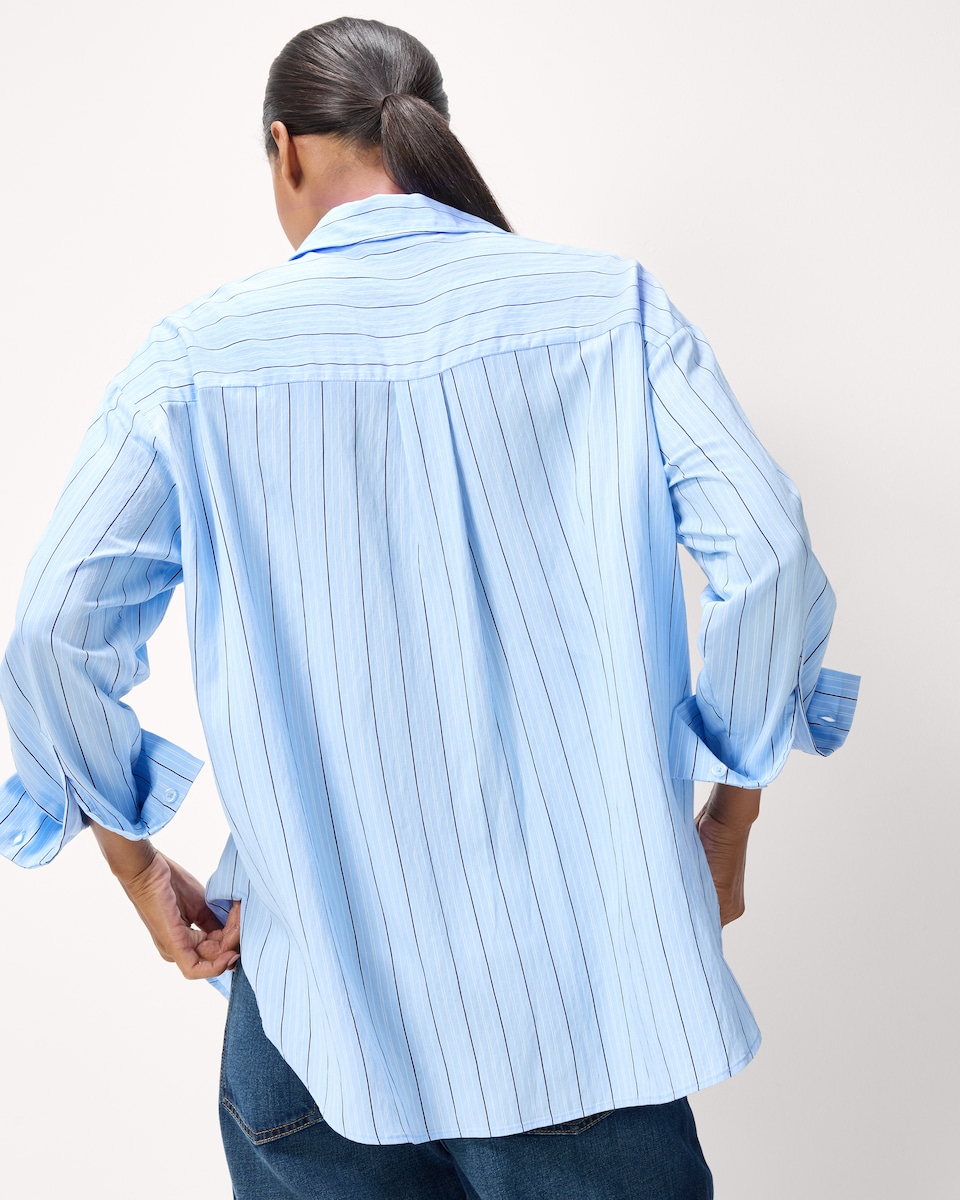 image 1 of F&F Striped Oversized Fit Shirt in Multi Blue