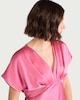 image 2 of F&F Satin V Neck Midi Dress in Pink