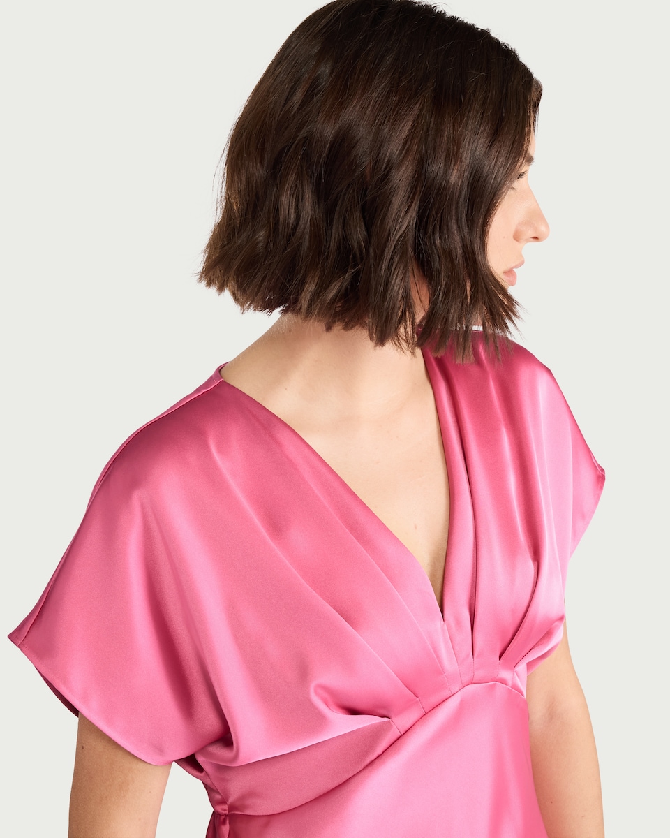 image 1 of F&F Satin V Neck Midi Dress in Pink