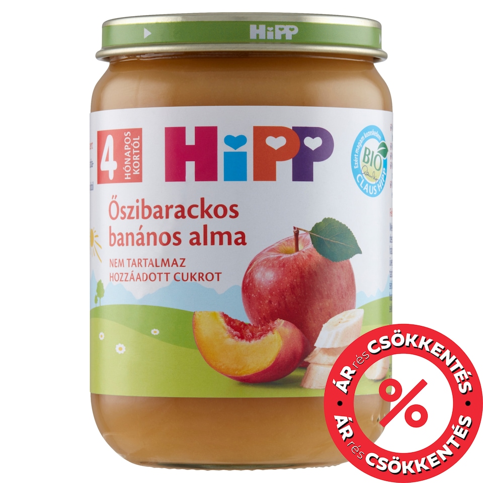 HiPP BIO őszibarackos banános alma bébidesszert 4 hónapos kortól 190 g