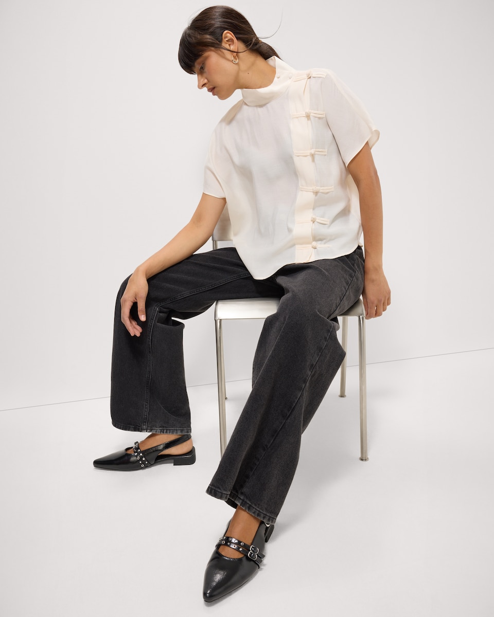 image 1 of F&F Modal Rich High Neck Blouse in Cream