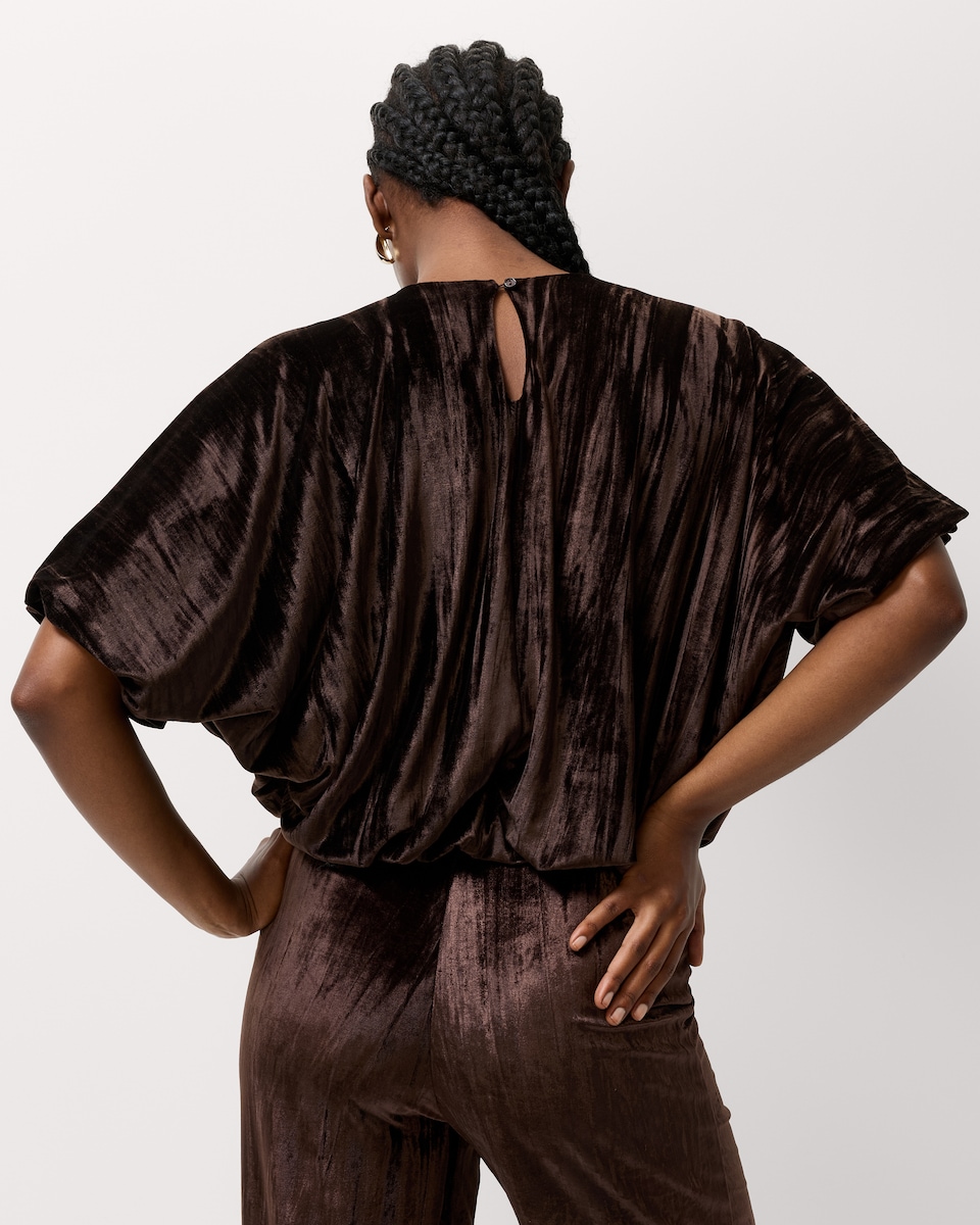 image 1 of F&F Velvet Bubble Hem Top in Brown