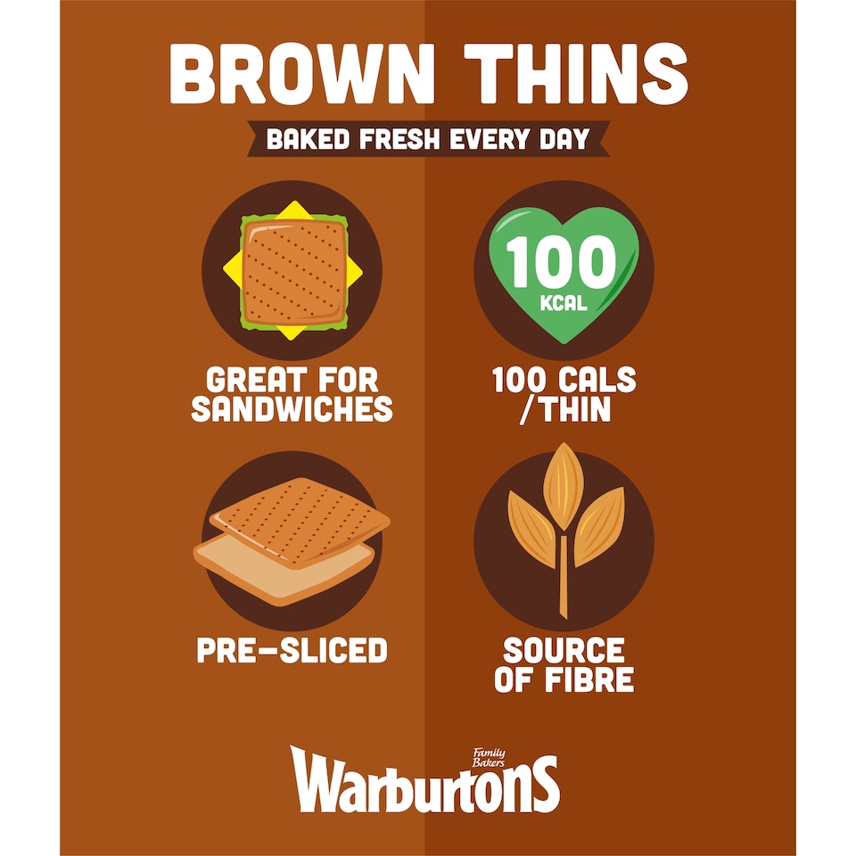image 1 of Warburtons Brown Sandwich Thins 6 Pack