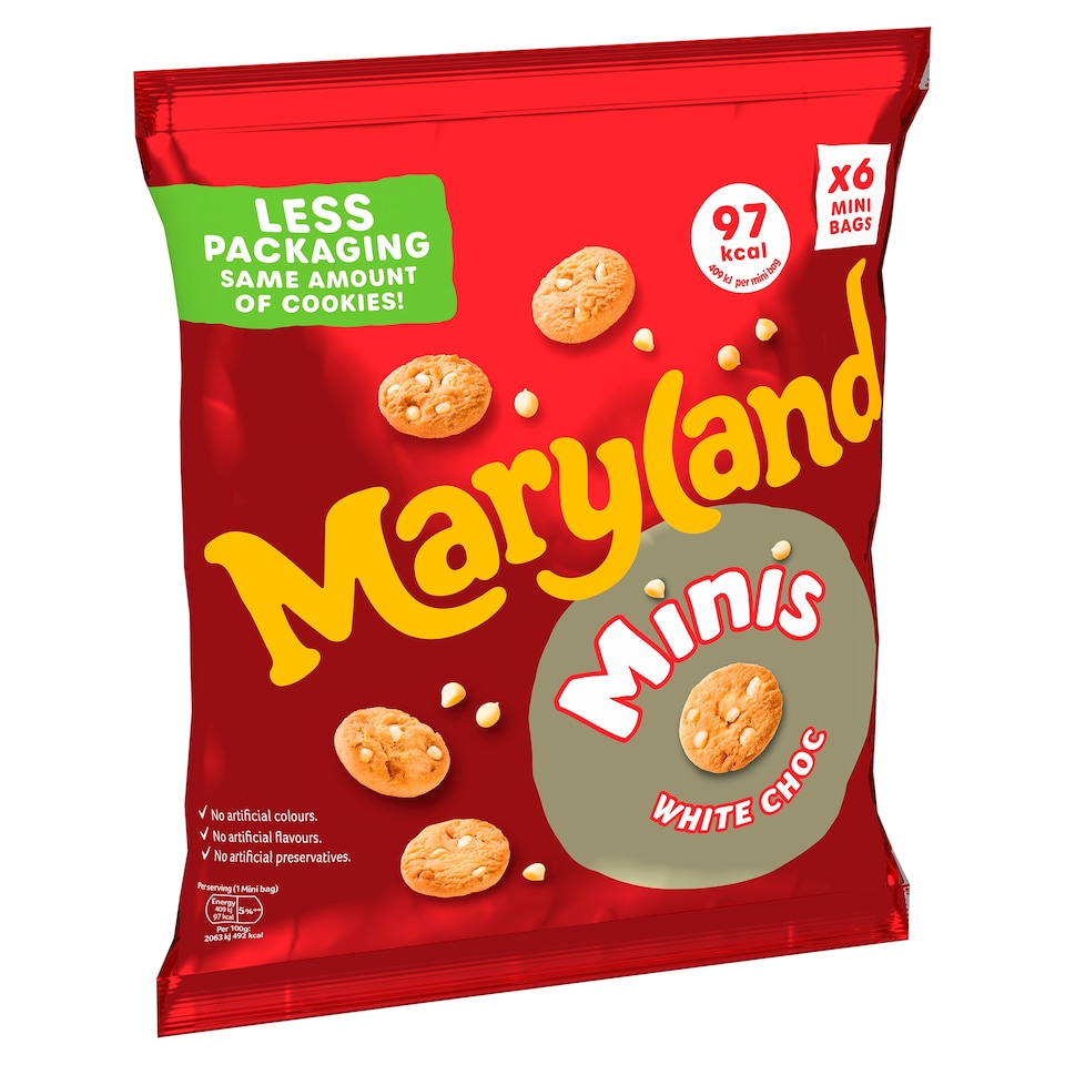 image 1 of Maryland 6 Mini White Choc Cookie Bags 118.8g