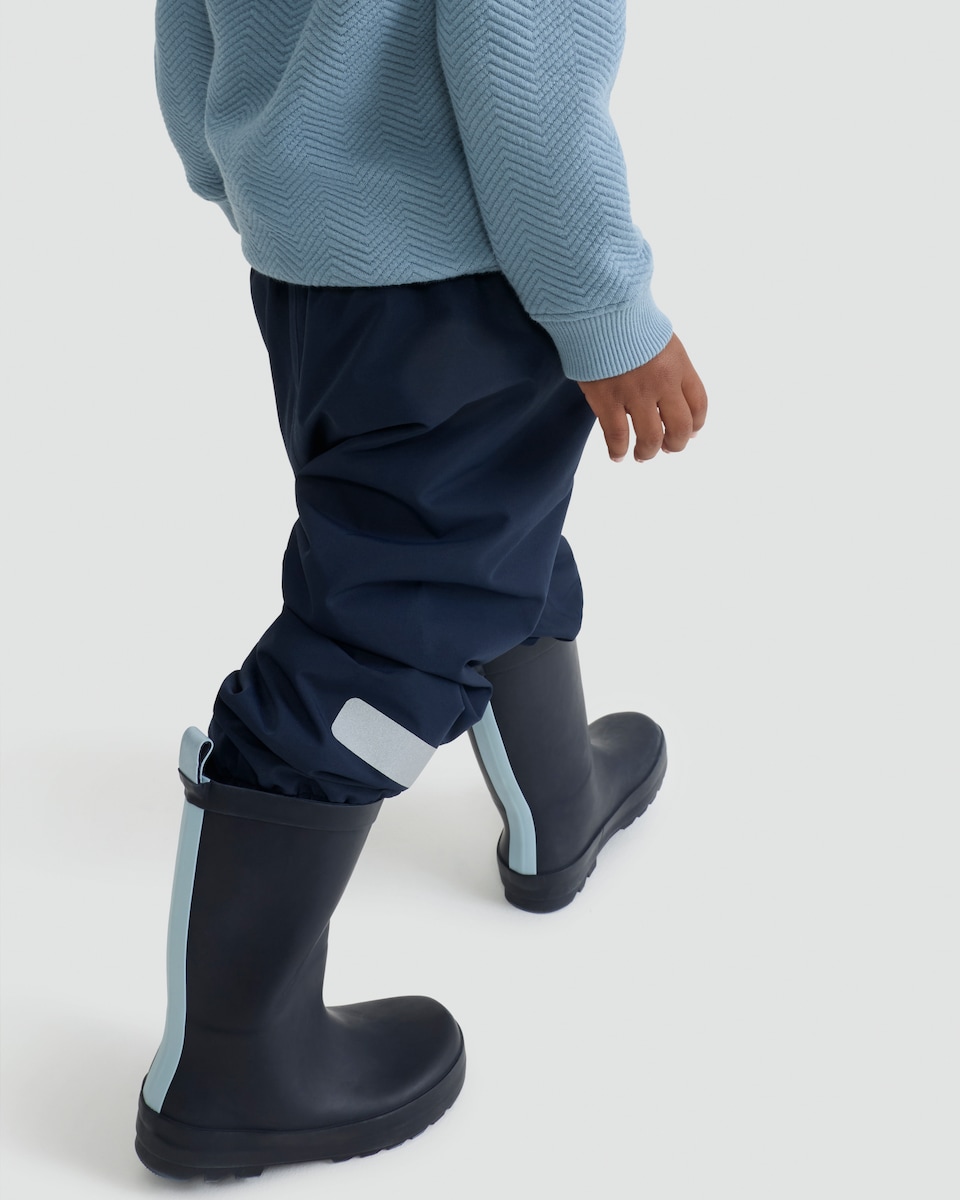 image 1 of F&F Boys Fleece Lined Reflective Strap Waterproof Trousers in Navy