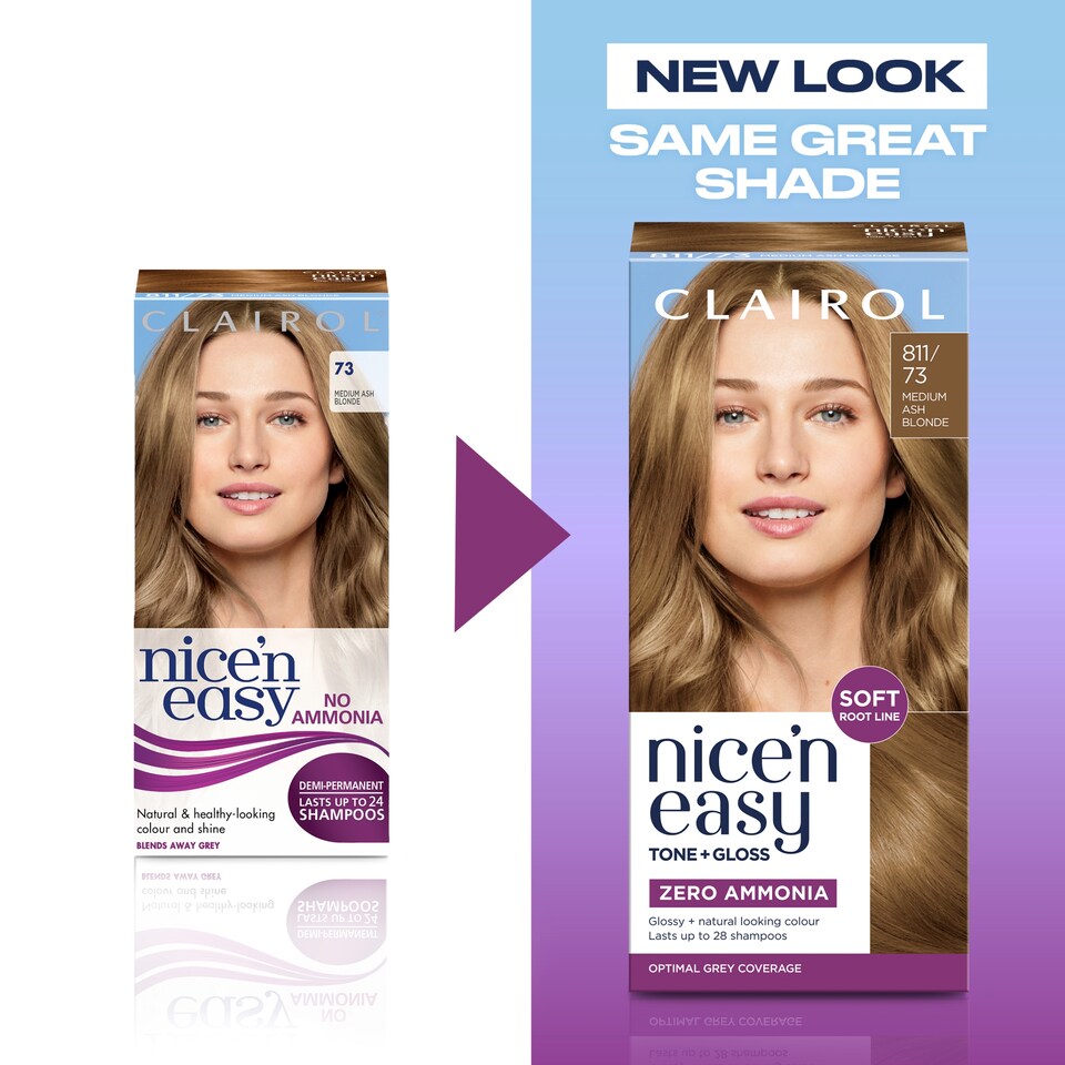 image 1 of CLAIROL NICE'N EASY TONE+GLOSS SEMI PERMANENT HAIR DYE - 811/73 MEDIUM ASH BLONDE