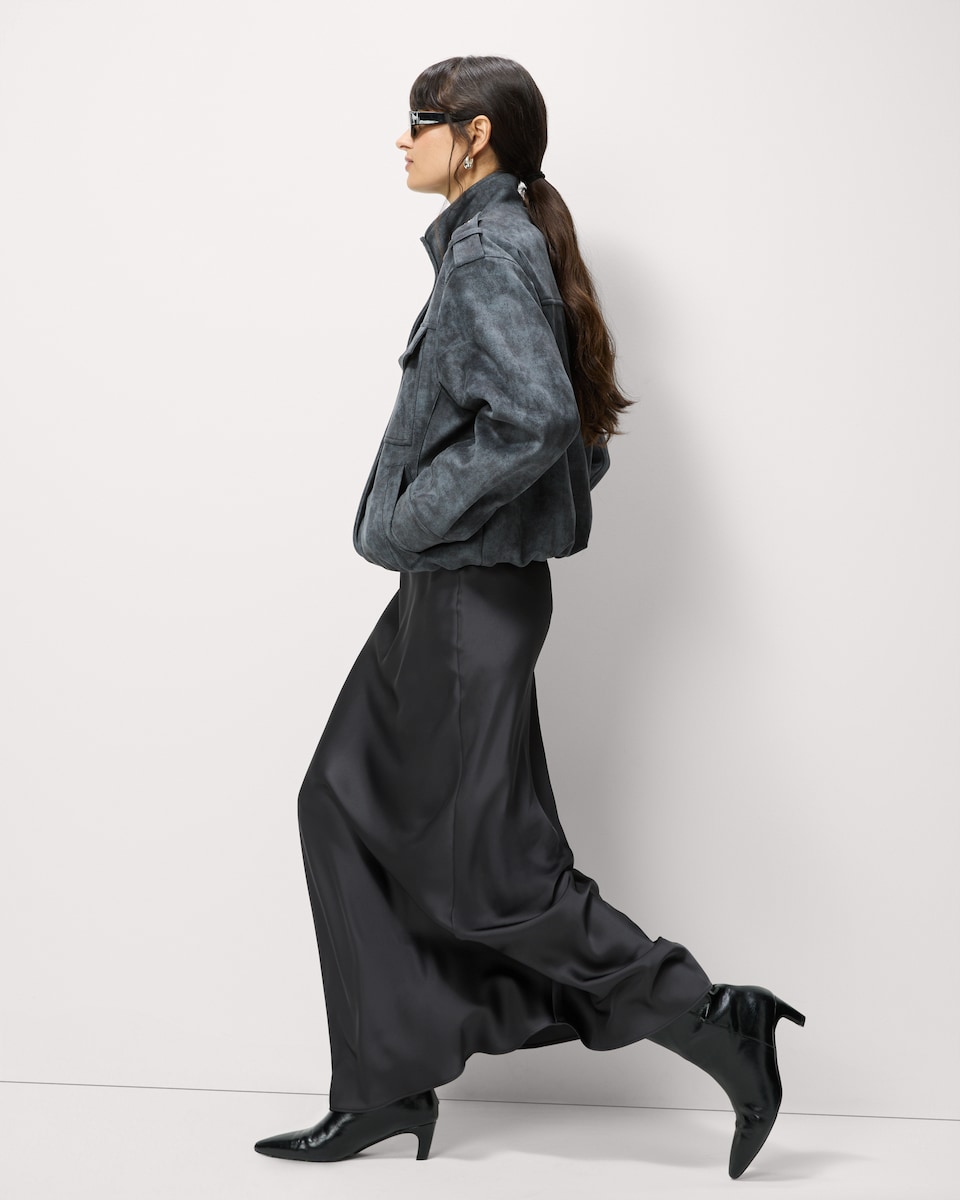 image 1 of F&F Satin Midi Slip Skirt in Grey