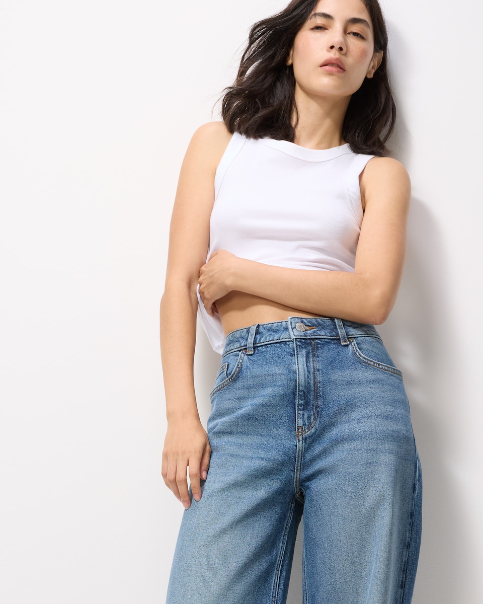 image 1 of F&F High Rise Wide Leg Jeans in Navy