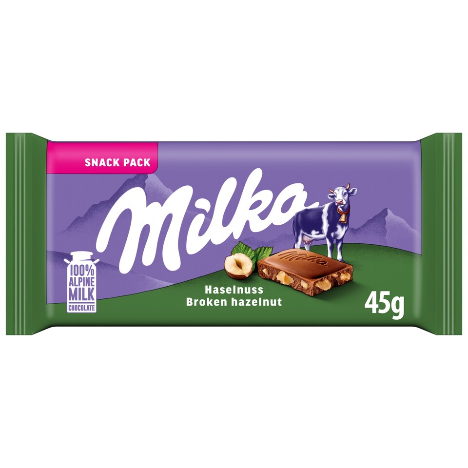 Milka alpesi tej felhasználásával készült tejcsokoládé törtmogyoróval 45 g