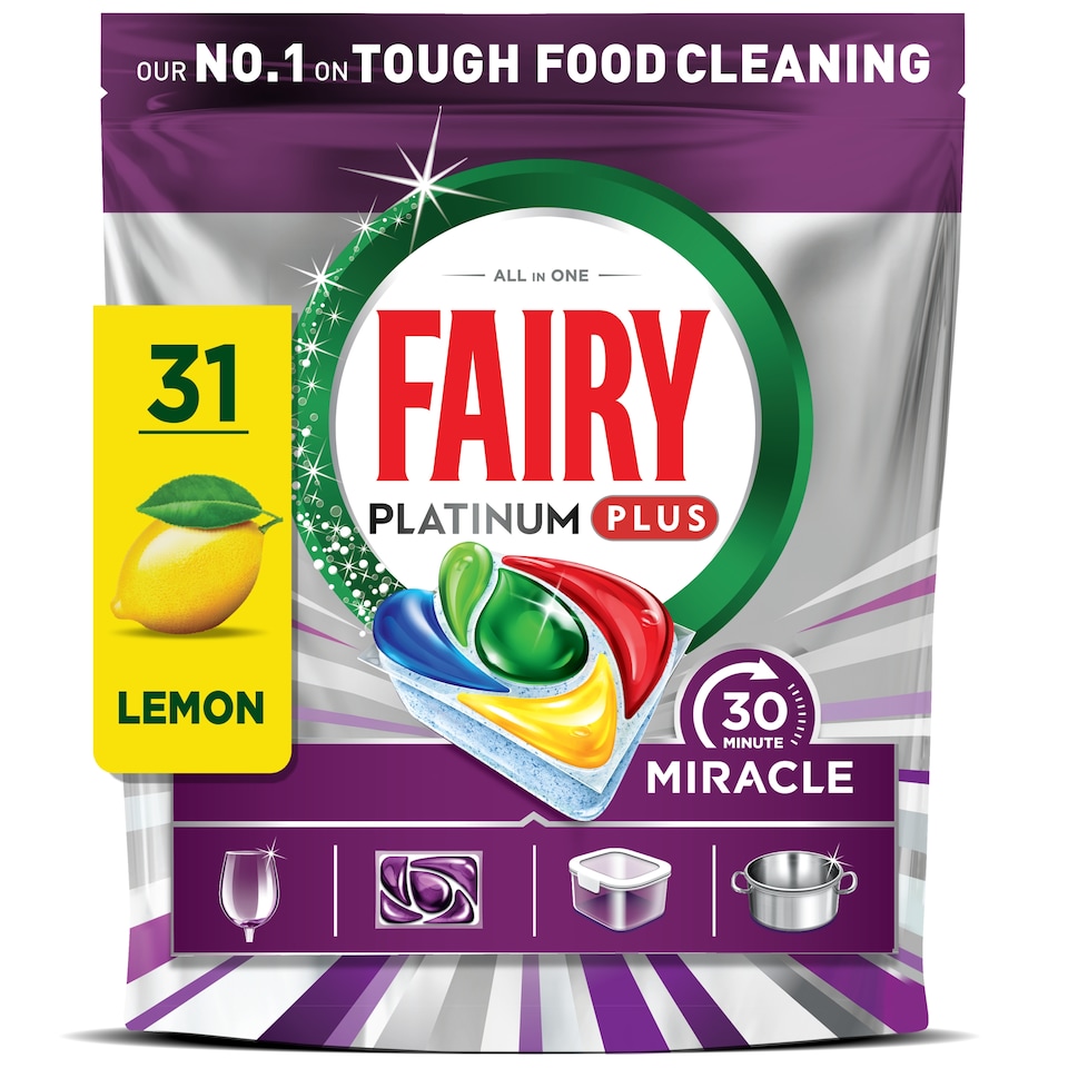 image 1 of Fairy Platinum Plus All in one Lemon 31 Dishwashing Tablet 510G