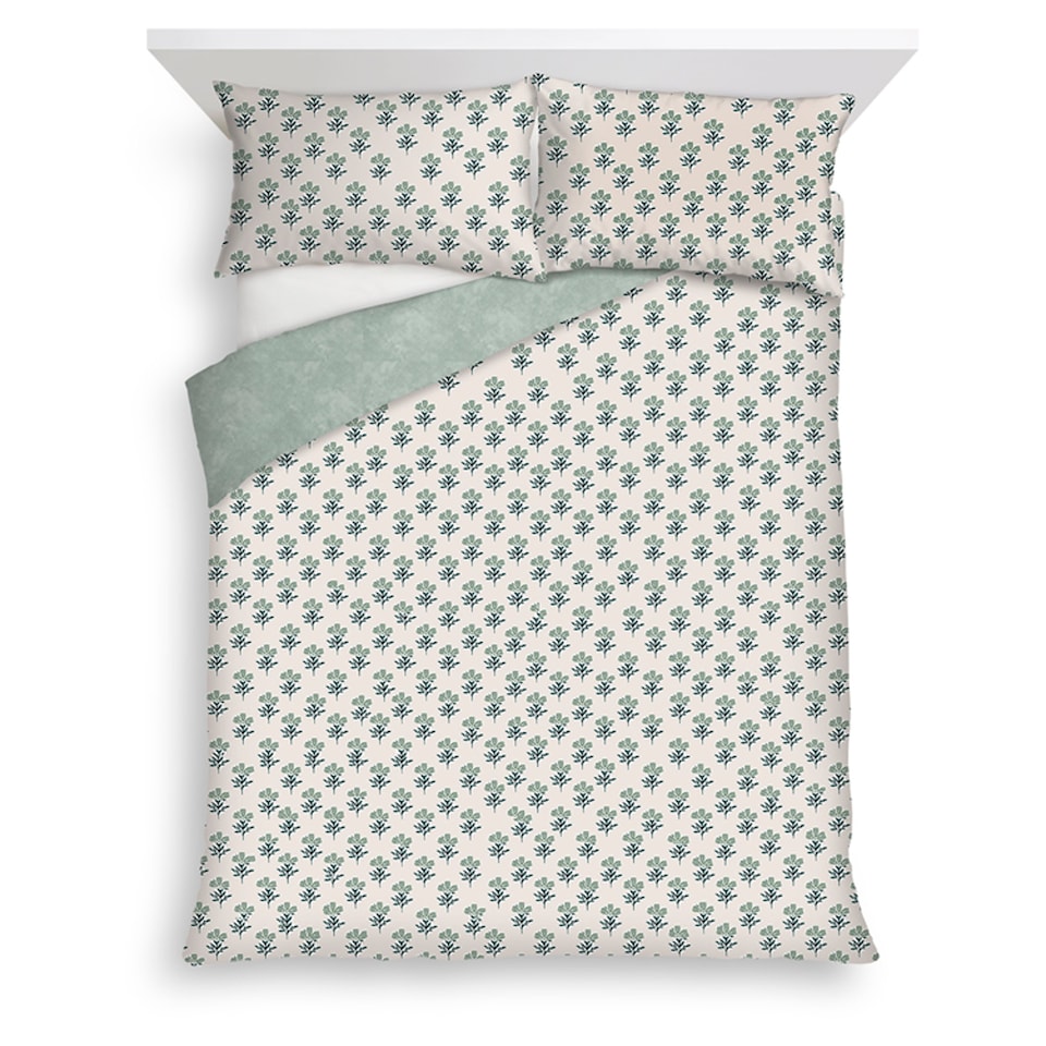 F&F Home Woodblock Floral Green Duvet Set Double