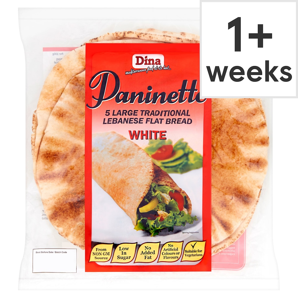 Dina Paninette 5 Large Traditional Lebanese White Bread Wraps