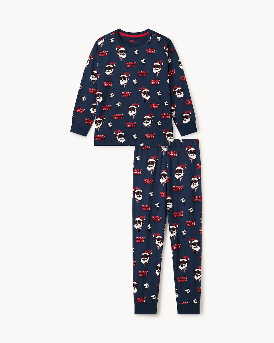 image 1 of Christmas Boys Cotton Rich Football Santa Pyjama Set in Navy