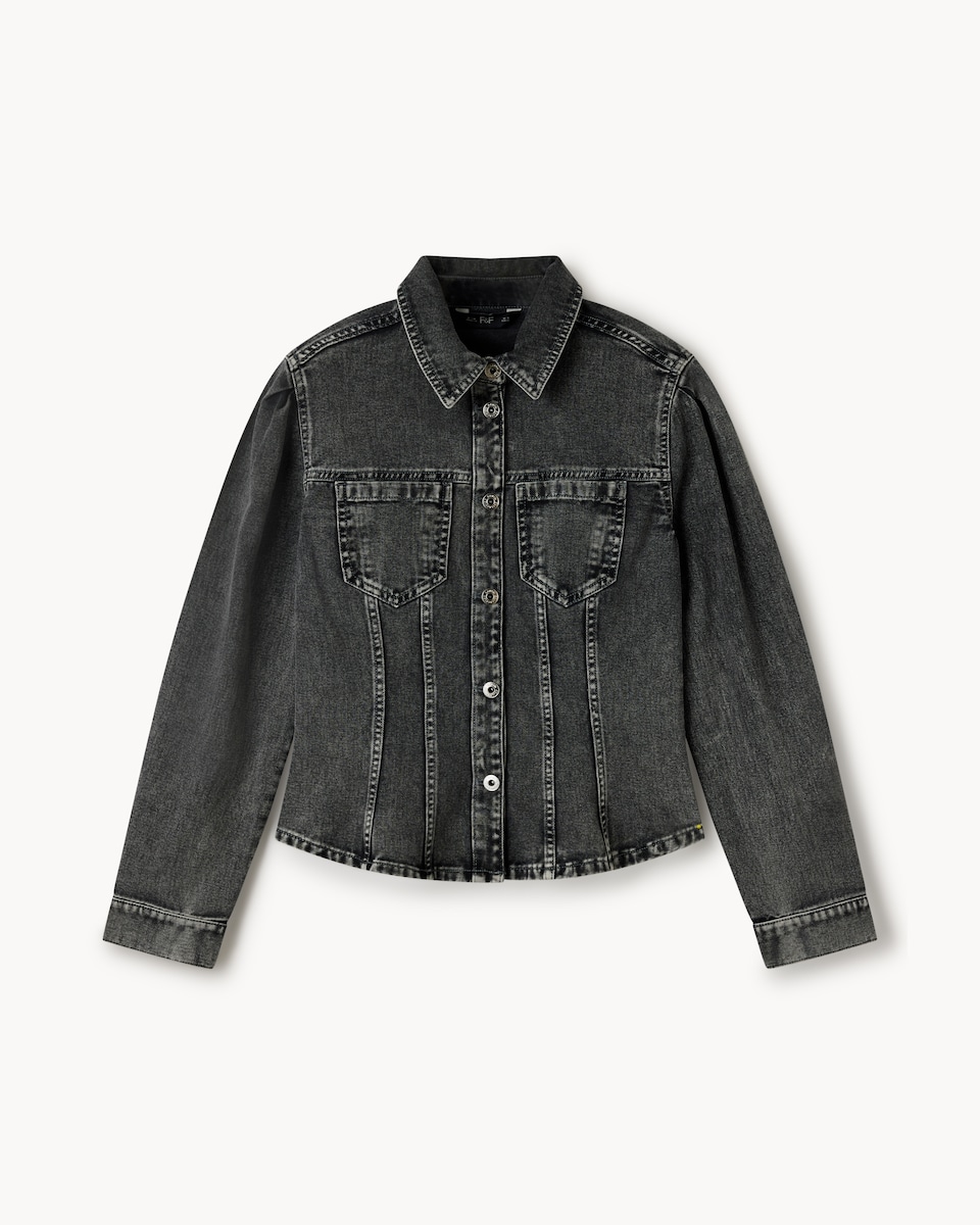 image 1 of F&F Pure Cotton Cinched Denim Jacket in Grey