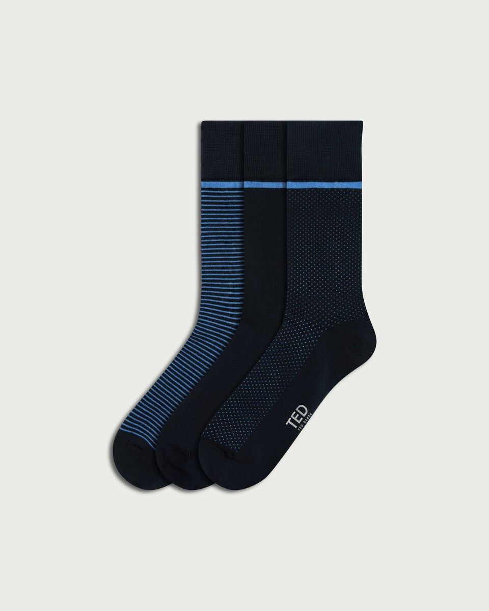 Ted Baker 3-Pack Cotton Rich Patterned Ankle Socks in Multi