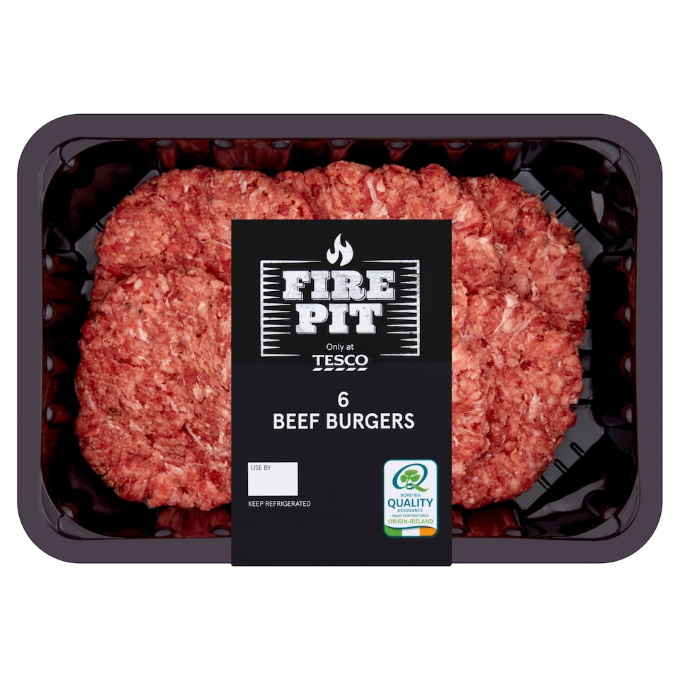 Tesco Fire Pit 6 Beef Burgers 600G