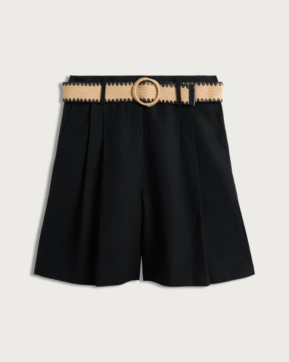 image 1 of F&F Pleated Belted Shorts in Black