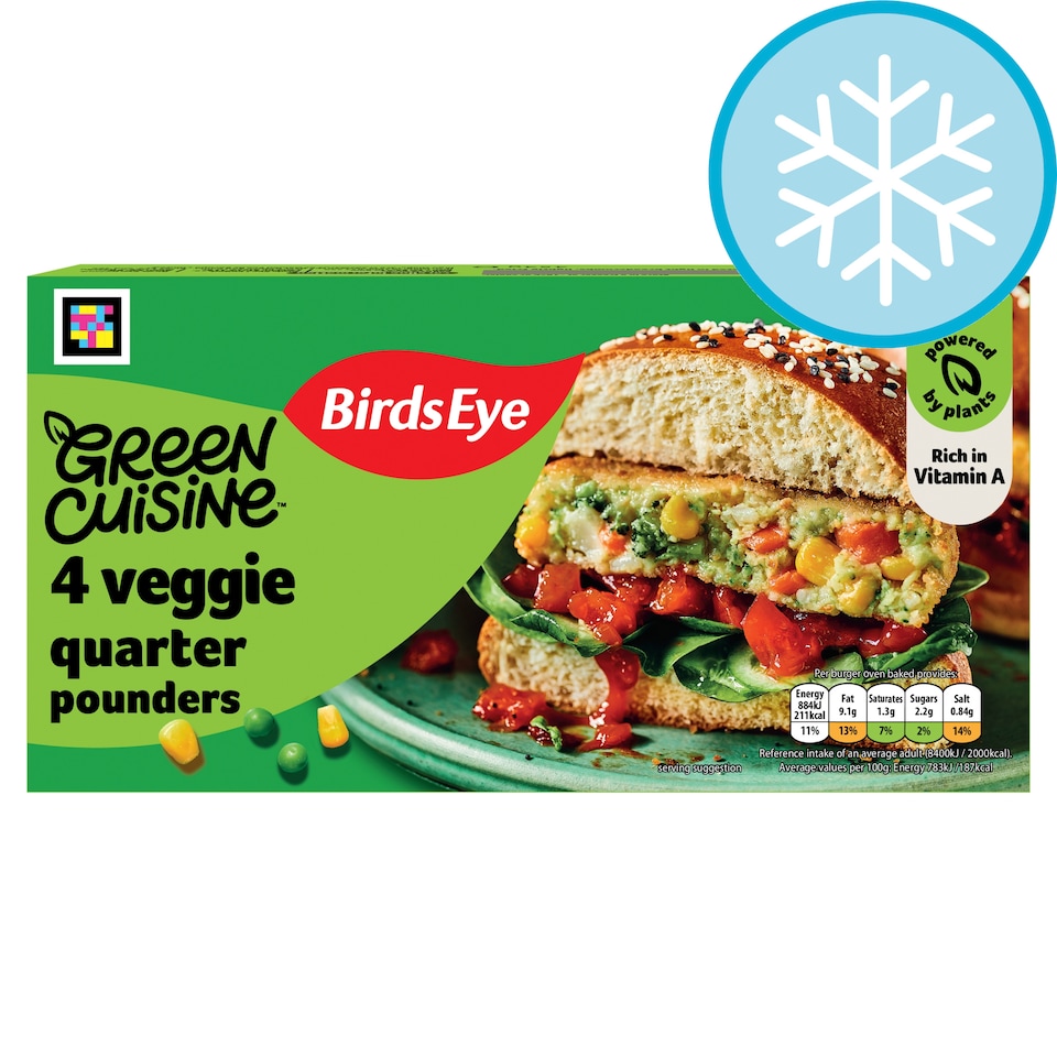 Birds Eye 4 Crunchy Vegetable Quarter Pounders 454G