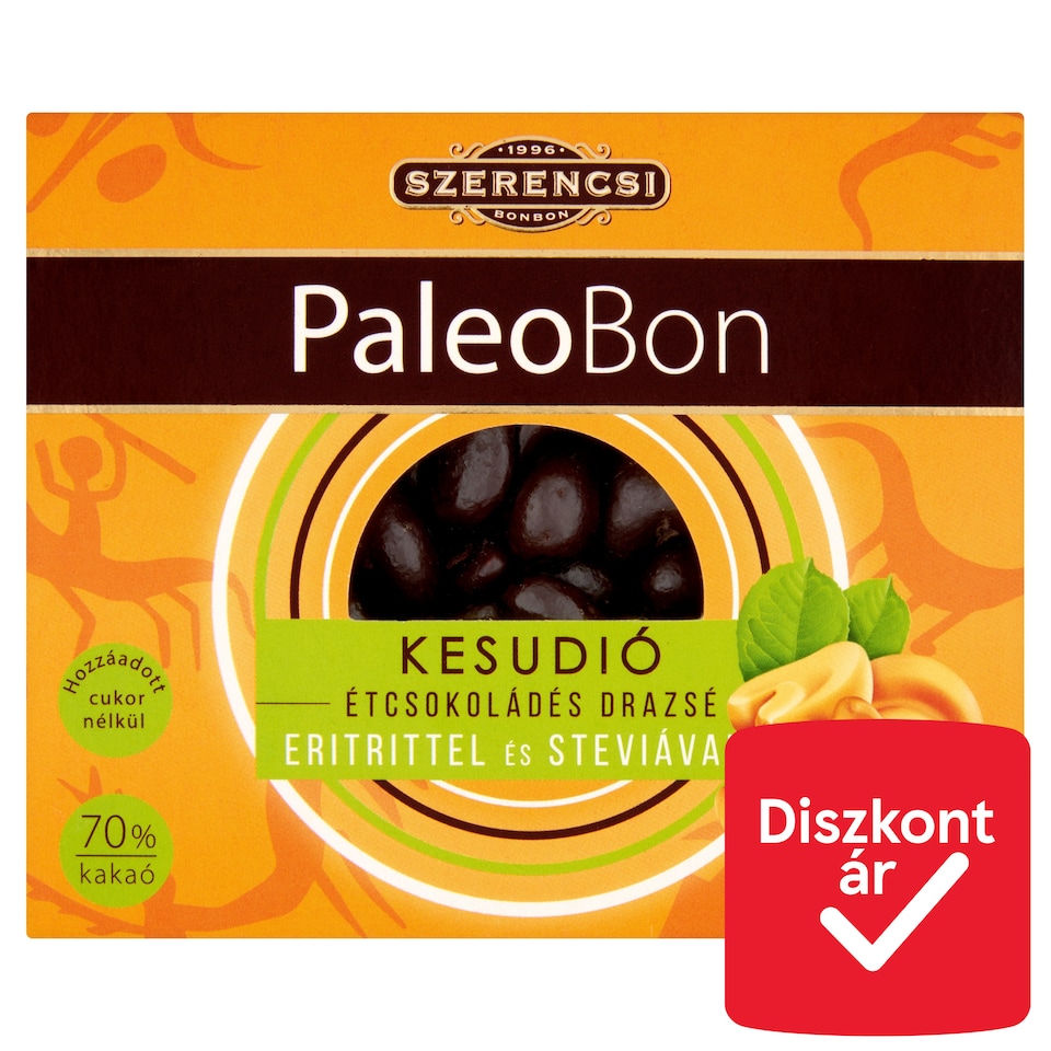 Szerencsi PaleoBon Dark Chocolate Coated Cashew Dragees with Erythritol and Stevia 100 g