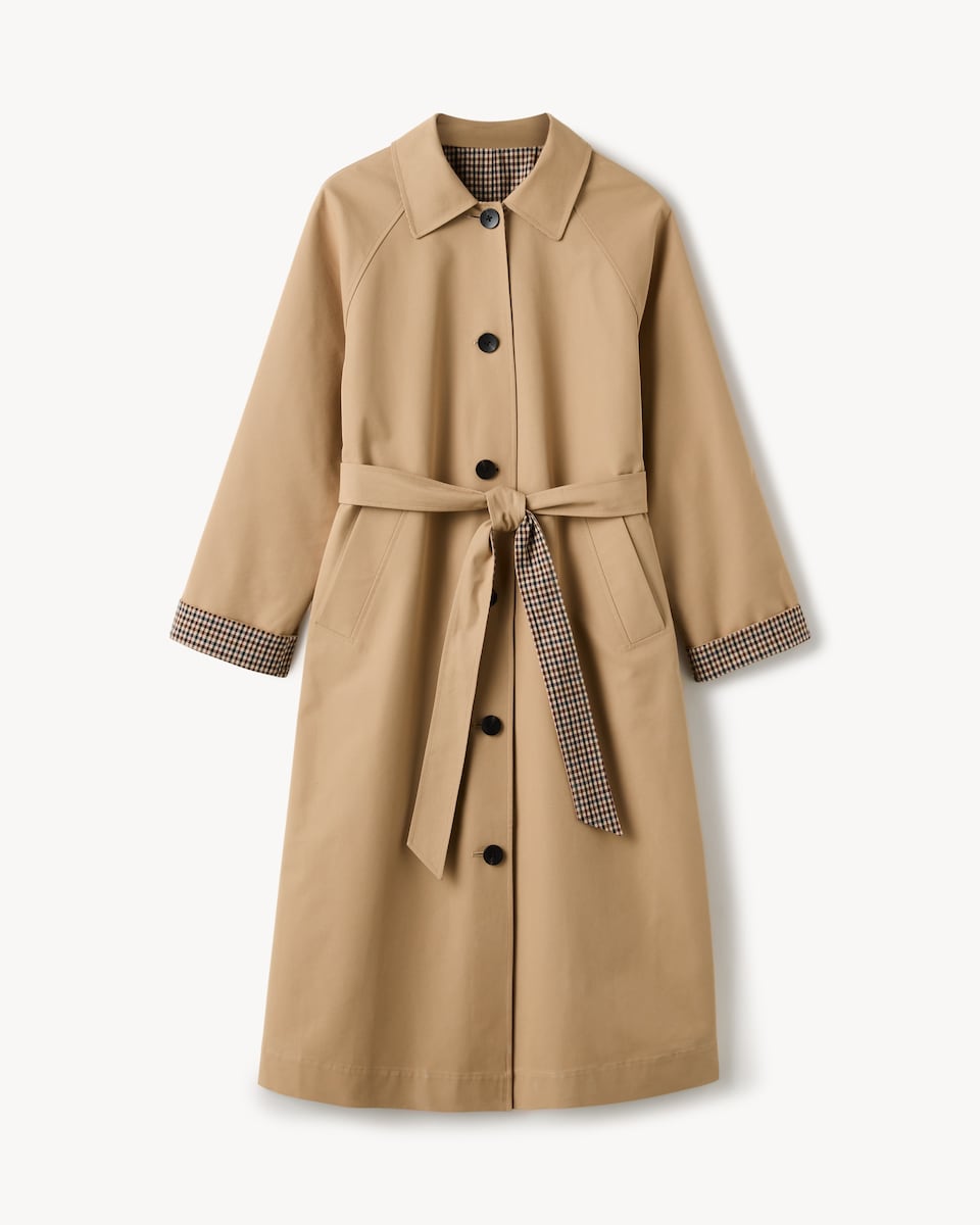 image 1 of F&F Check Reversible Trench Coat in Multi Brown