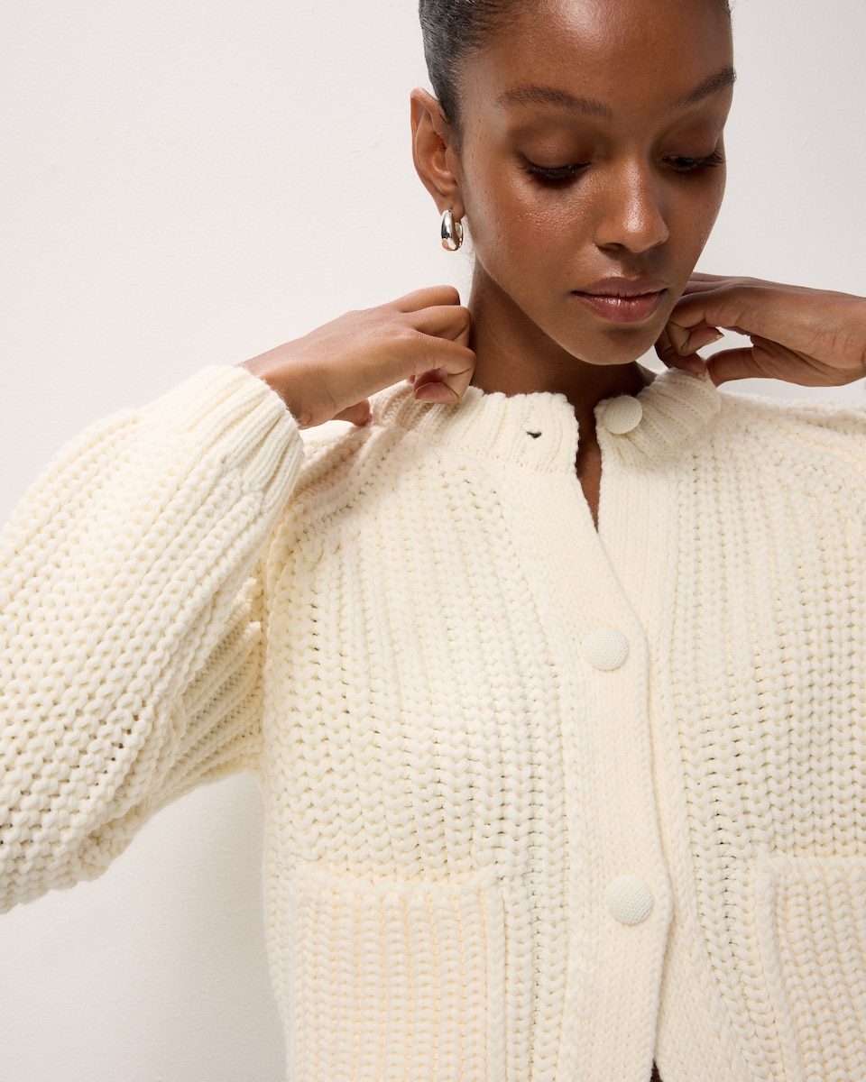image 1 of F&F Chunky Knitted Cardigan in Cream