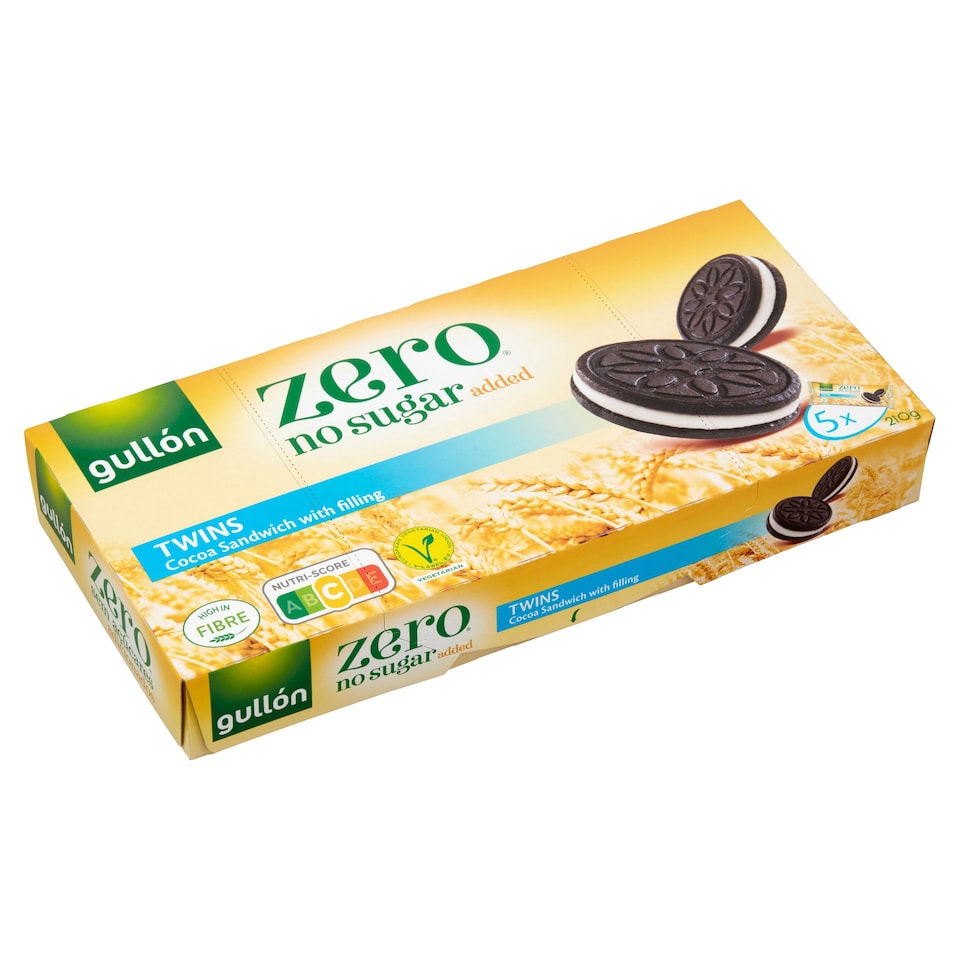 Gullón Zero kakaós keksz krém töltelékkel, édesítőszerrel 5 x 42 g (210 g) 1. kép