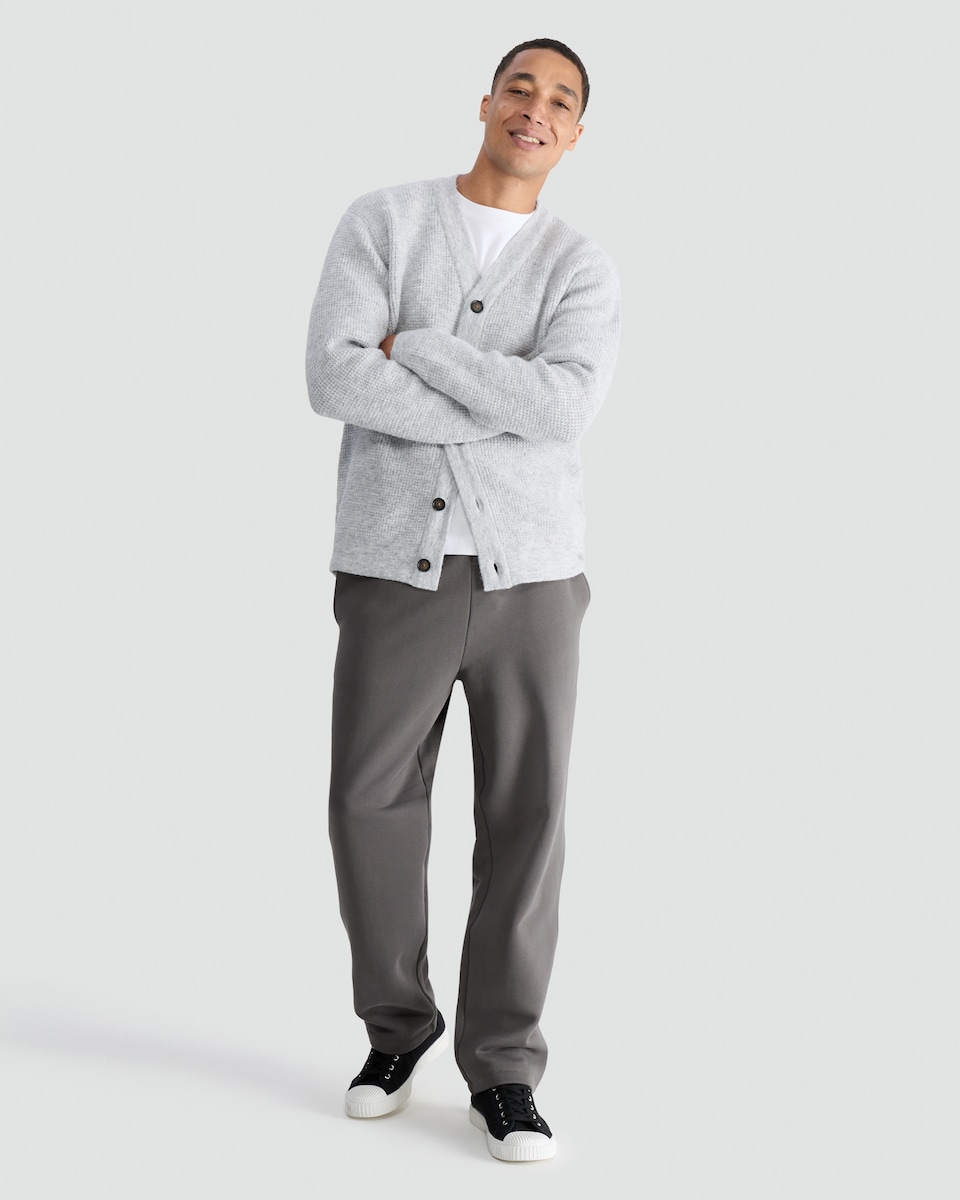 image 1 of F&F Knitted Waffle Textured Button Up Cardigan in Grey