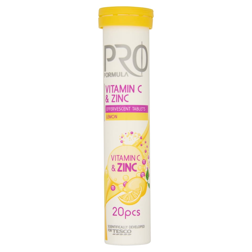 Tesco Pro Formula Šumivé tablety s vitamínom C a zinkom s príchuťou citróna 20 tabliet 80 g