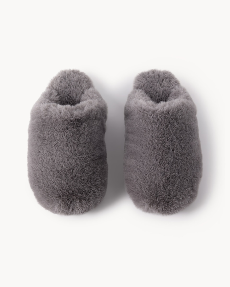 image 1 of F&F Faux Fur Mule Slippers in Grey