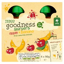 Tesco Goodness Apple & Banana Fruit Slurpers 4X90g
