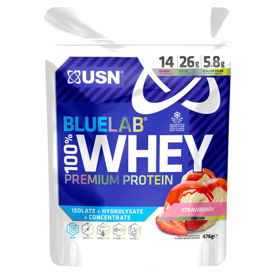 USN BlueLab 100% Whey Protein Drink Mix - Strawberry 476g