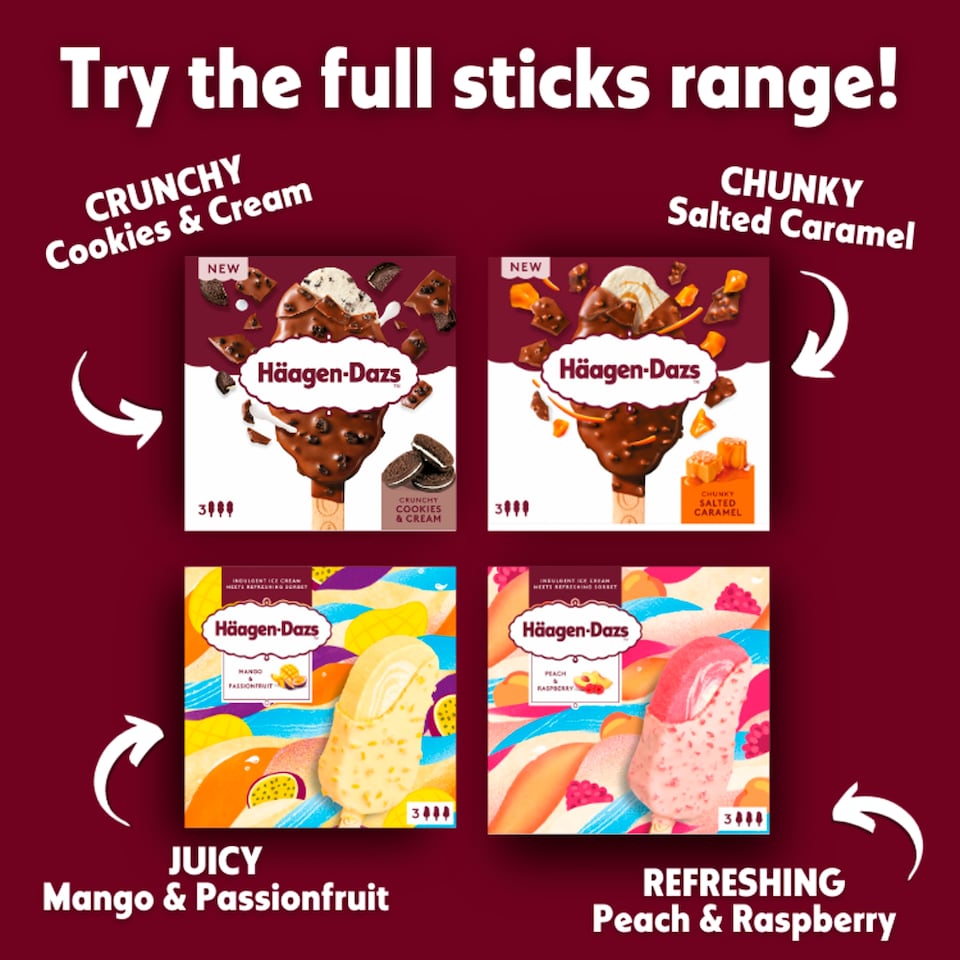 image 1 of Haagen-Dazs Crunchy Cookies and Cream Ice Cream Stick 3x80ml