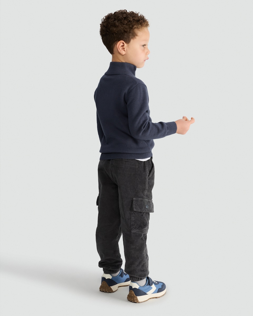 image 1 of F&F Boys Cotton Rich Corduroy Cuffed Cargo Trousers in Grey