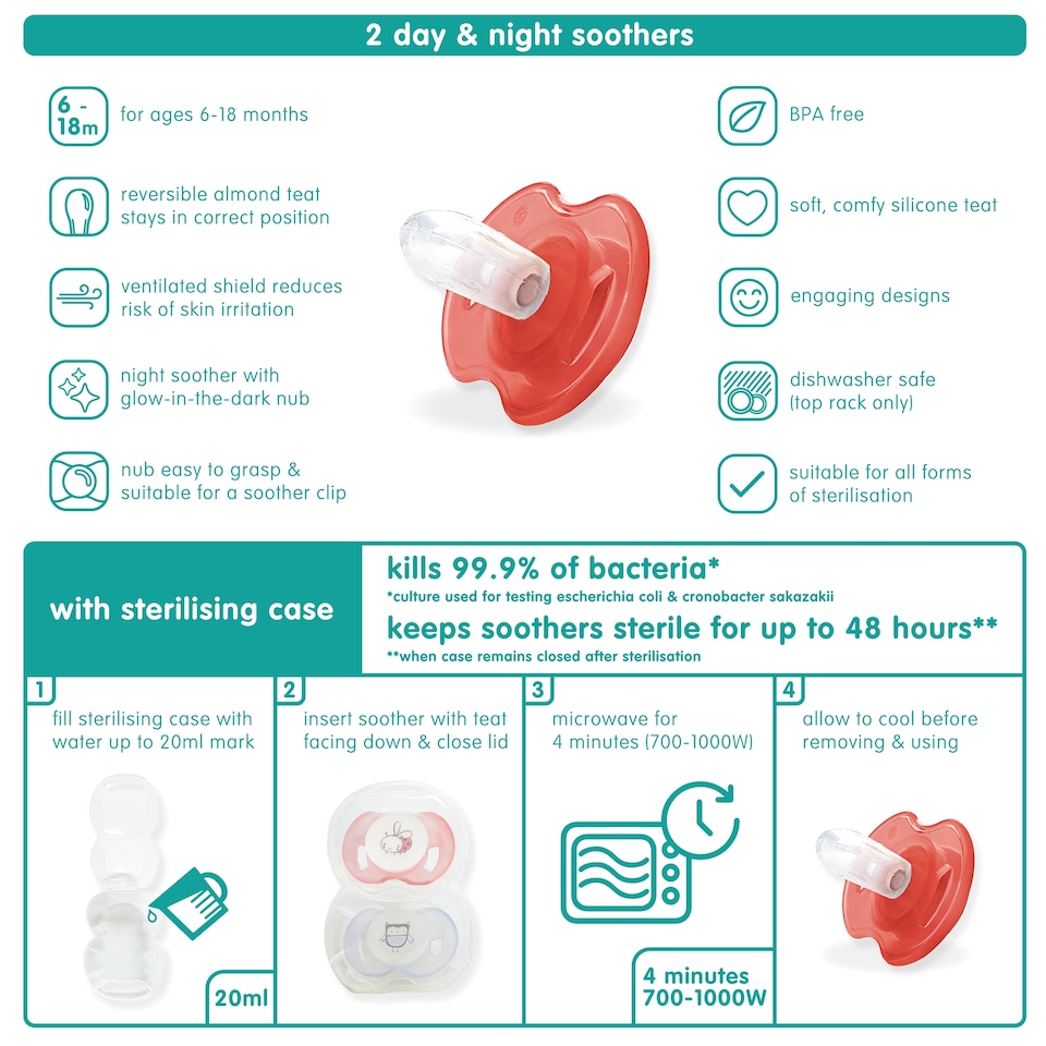 image 1 of Fred & Flo Day And Night Soothers 2 Pack
