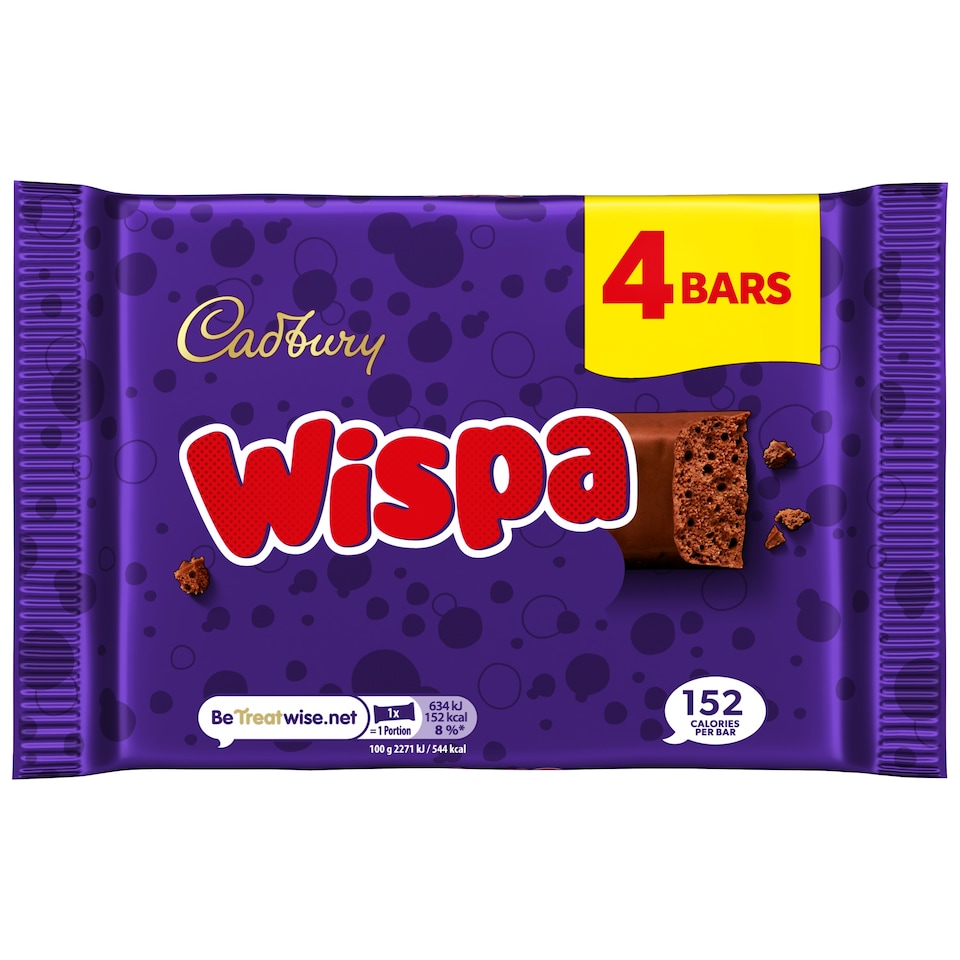 Cadbury Wispa Chocolate Bar 4 Pack Multipack 111.6g