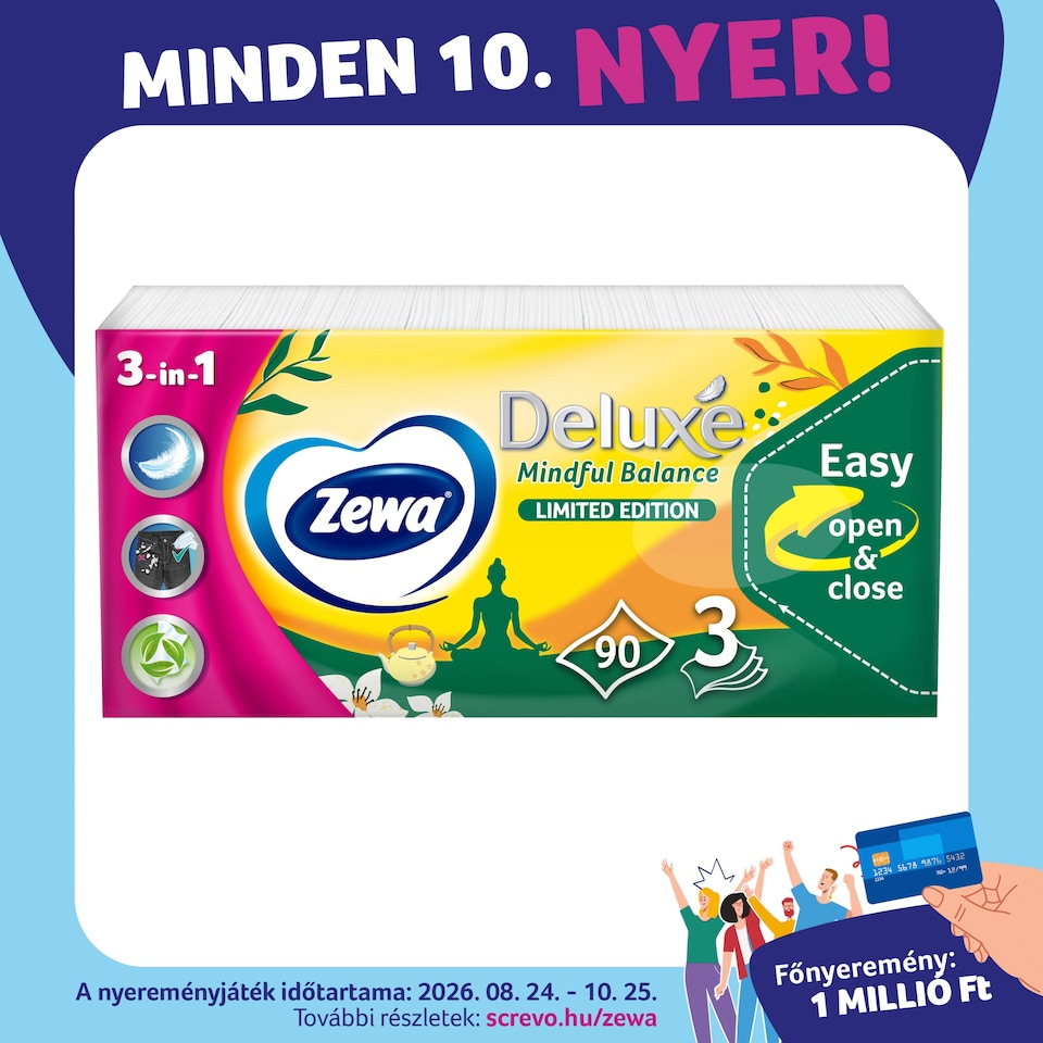 Zewa Deluxe Limited Edition illatosított papír zsebkendő 3 rétegű 90 db  1. kép