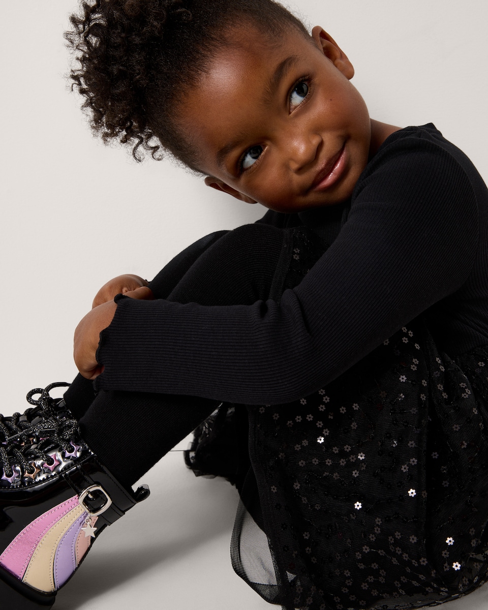 image 1 of F&F Girls Cotton Rich Sequin Tutu Dress in Black