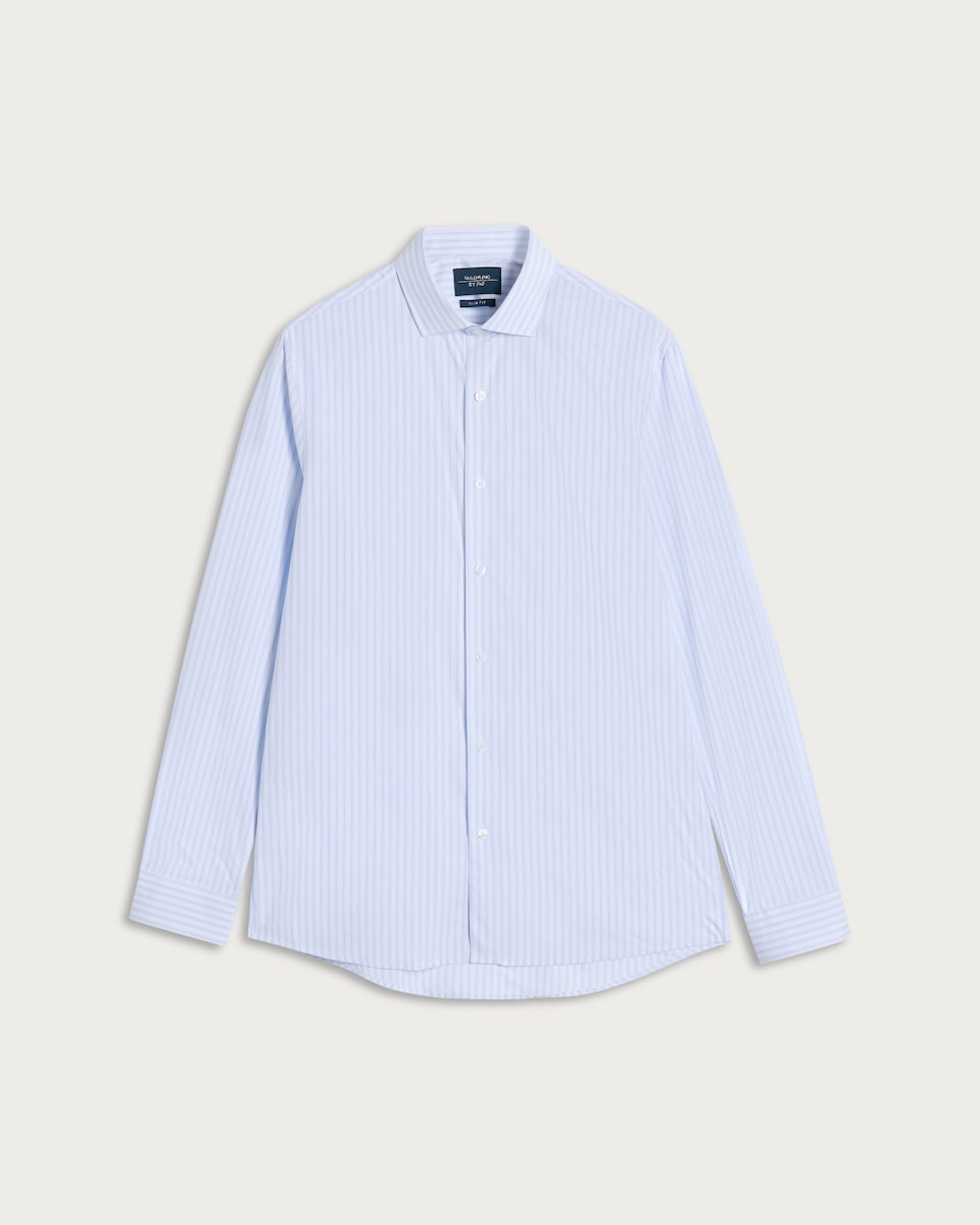 F&F Pure Cotton Slim Fit Stripe Print Button Down Shirt in Blue