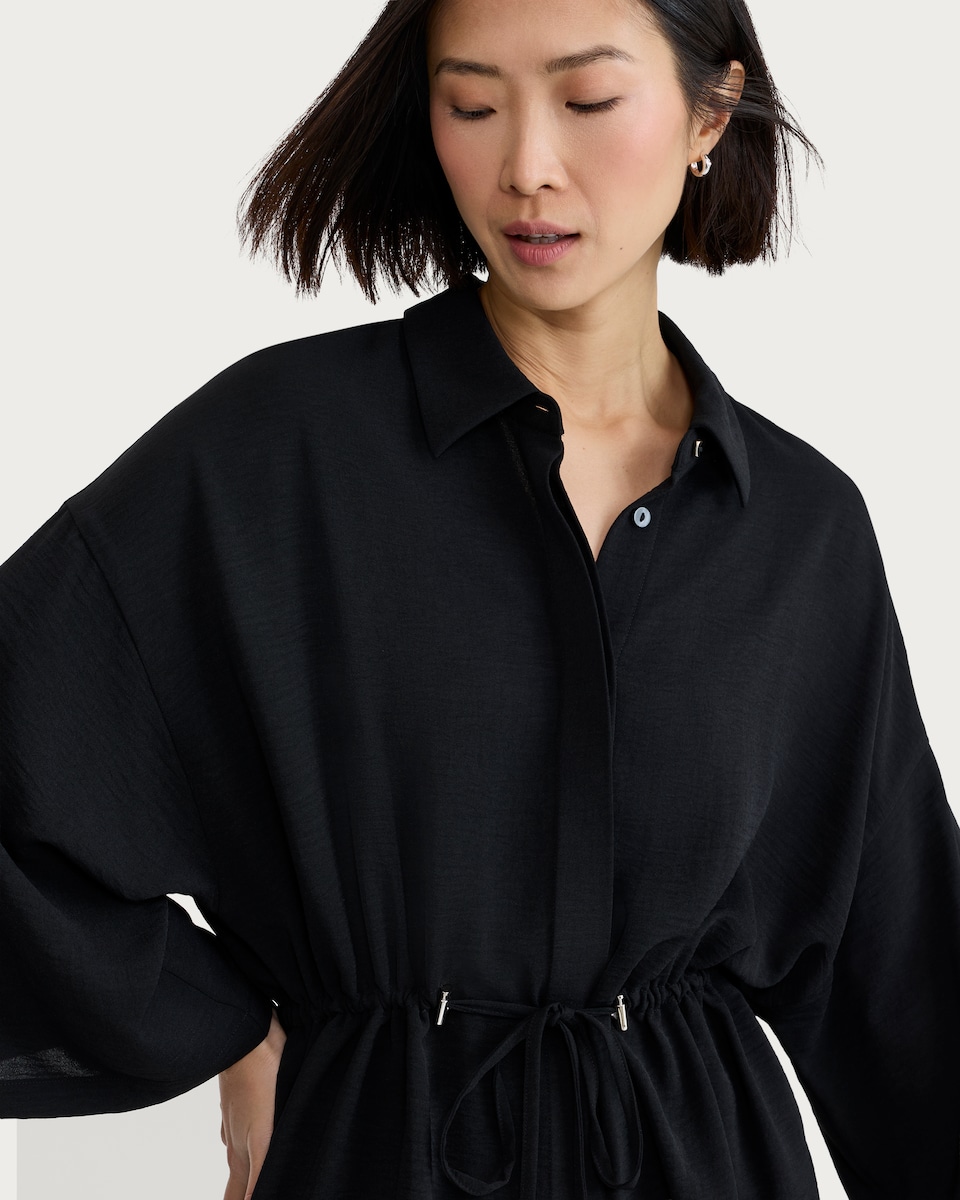 image 1 of F&F Drawstring Waist Wide Sleeved Shirt in Black