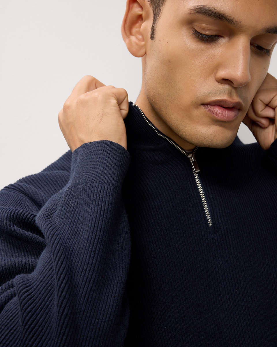 image 1 of F&F Ribbed Half Zip Jumper in Navy