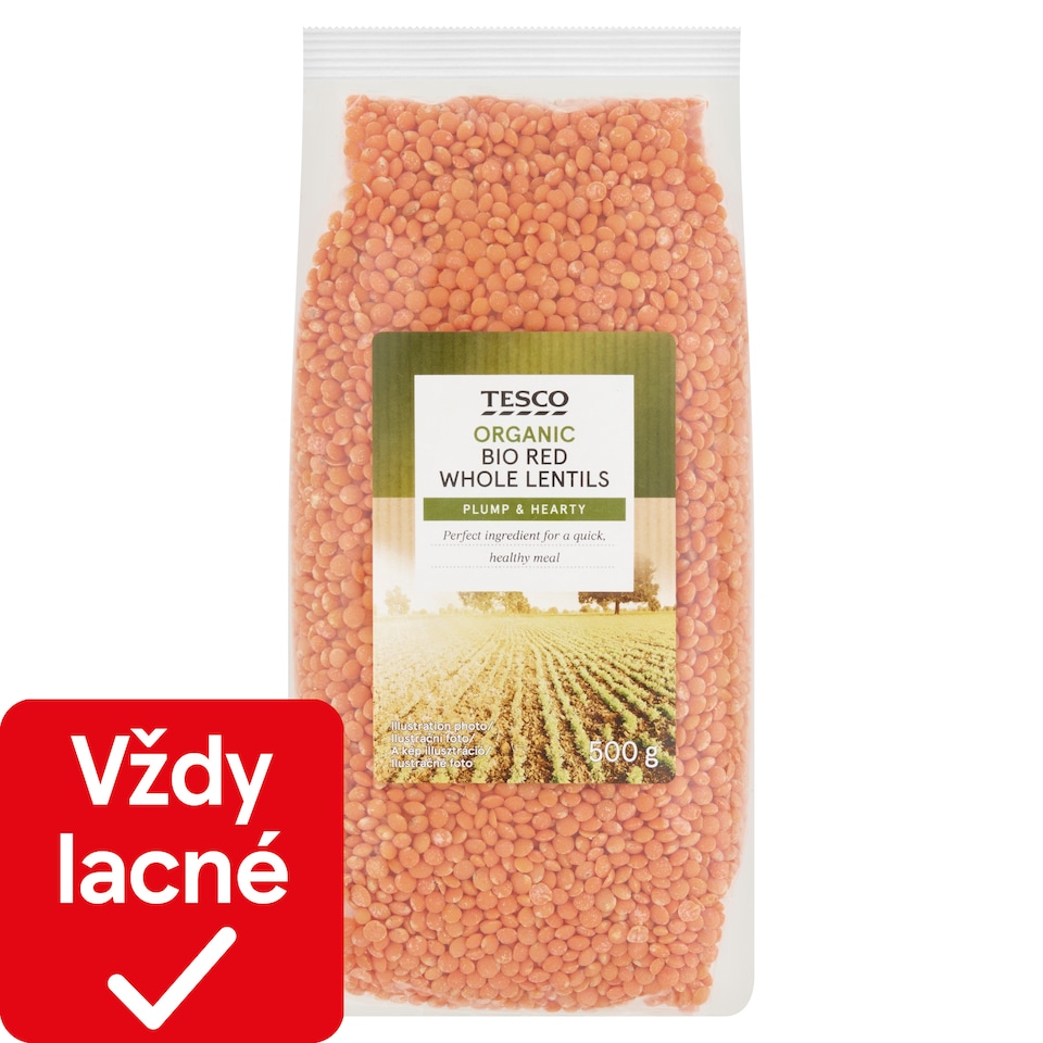 Tesco Bio červená šošovica lúpaná drobnozrnná 500 g