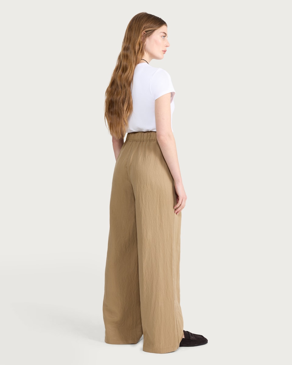 image 1 of The F&F Edit Lyocell Rich Twill Textured Super Wide Leg Co-ord Trousers in Beige