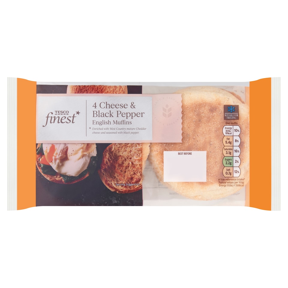 Tesco Finest Cheese & Black Pepper English Muffins 4 pack