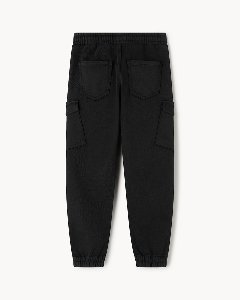 image 1 of F&F Boys Cotton Rich Cuffed Cargo Trousers in Black