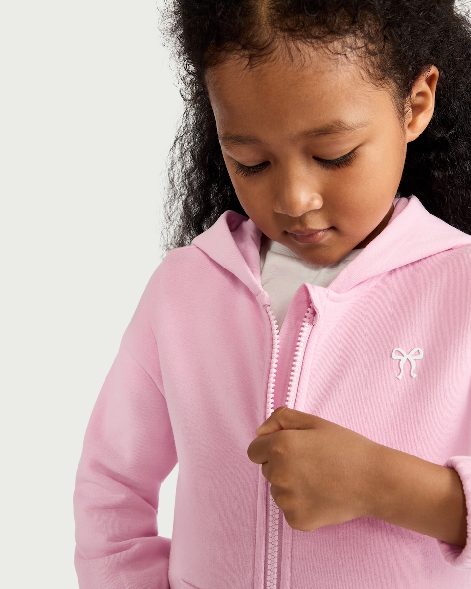 image 1 of F&F Girls Cotton Rich Zip Up Hoodie in Pink