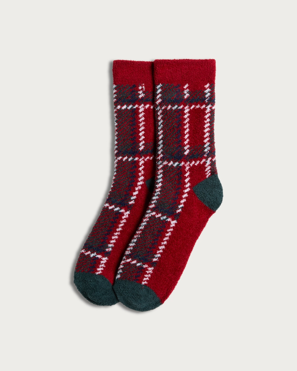 F&F Check Matching Family Christmas Cosy Socks in Red