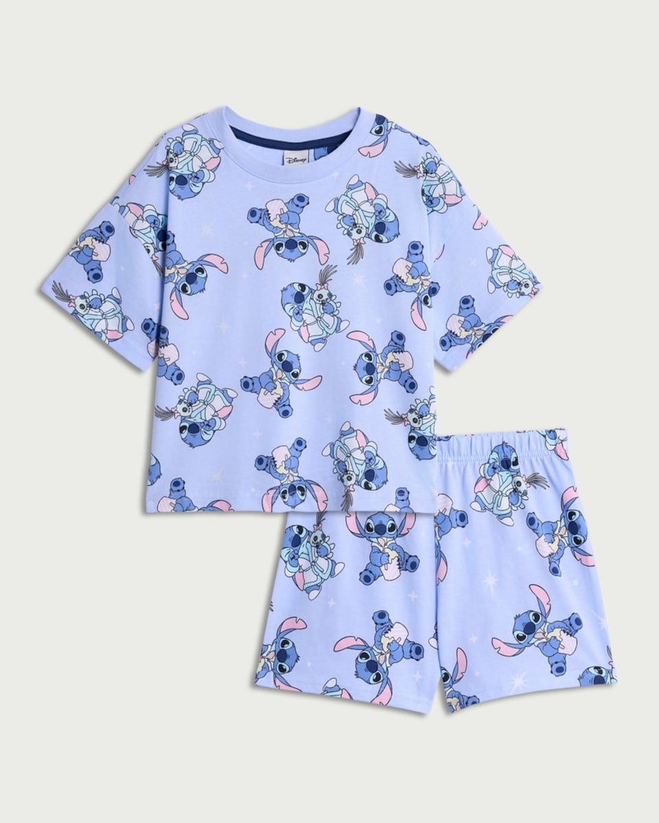 image 1 of Disney Stitch Pure Cotton Print Pyjama Set in Blue
