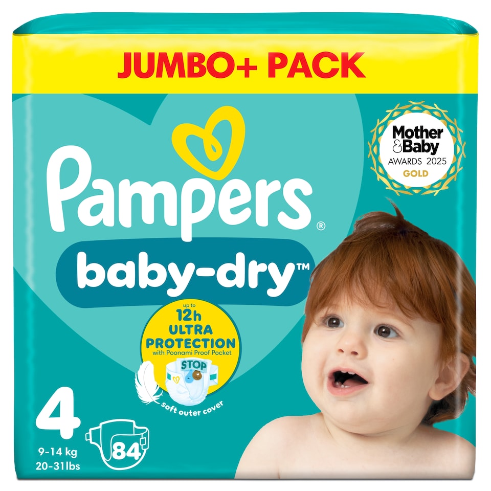 image 1 of Pampers Baby Dry Size 4 Nappies Jumbo+ 84 Pack